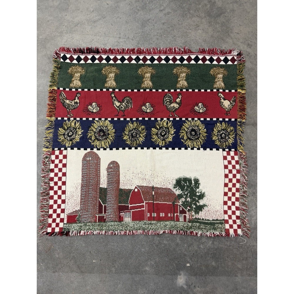 Unbranded farmhouse chicken woven fringe throw blanket 48x48‎ square